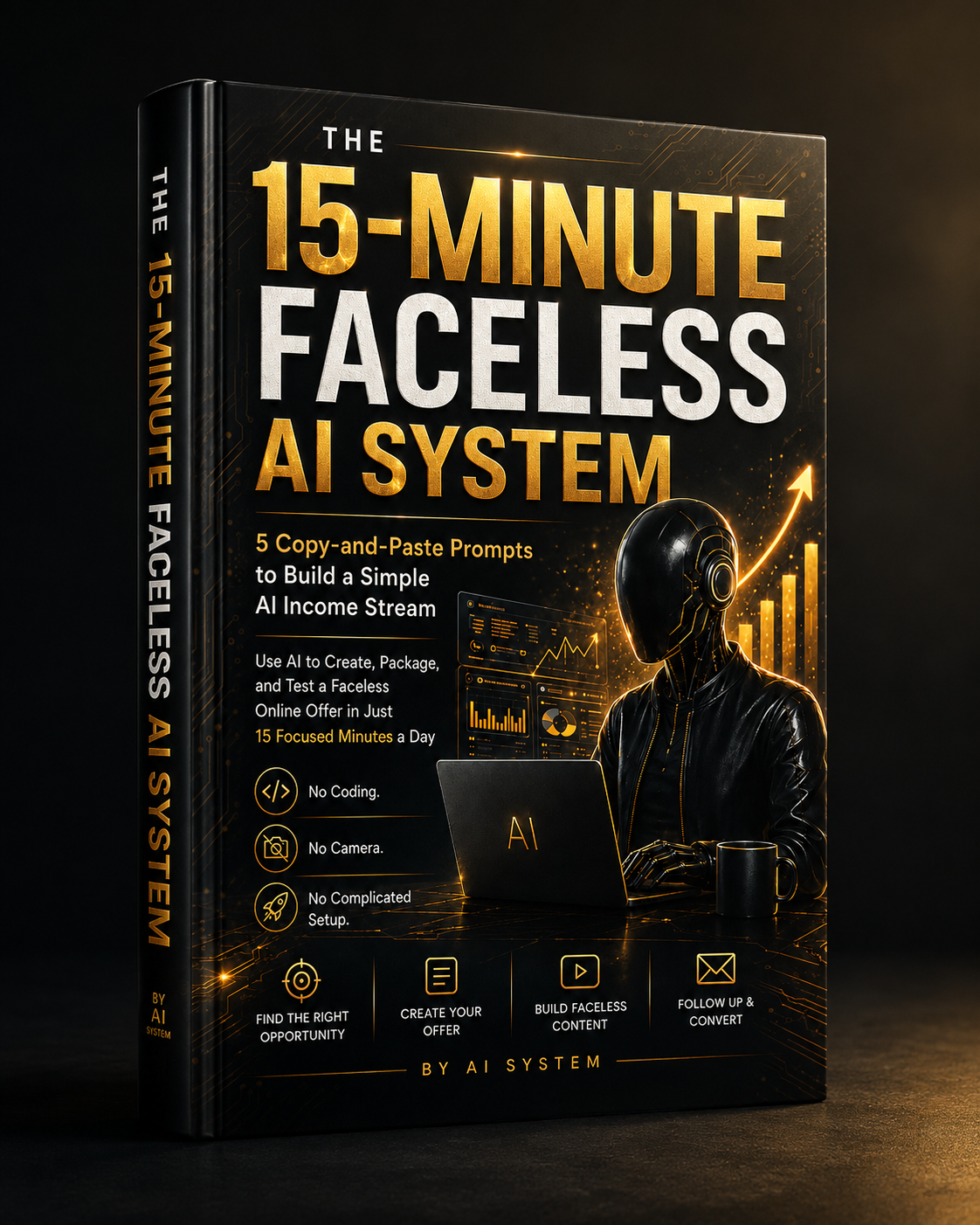 3D mockup of The 15-Minute Faceless AI System ebook