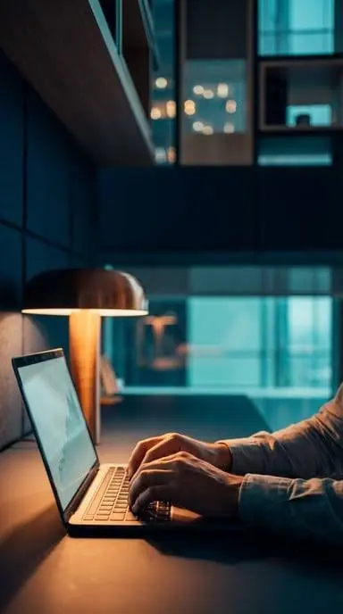 Person working on a laptop in a modern workspace